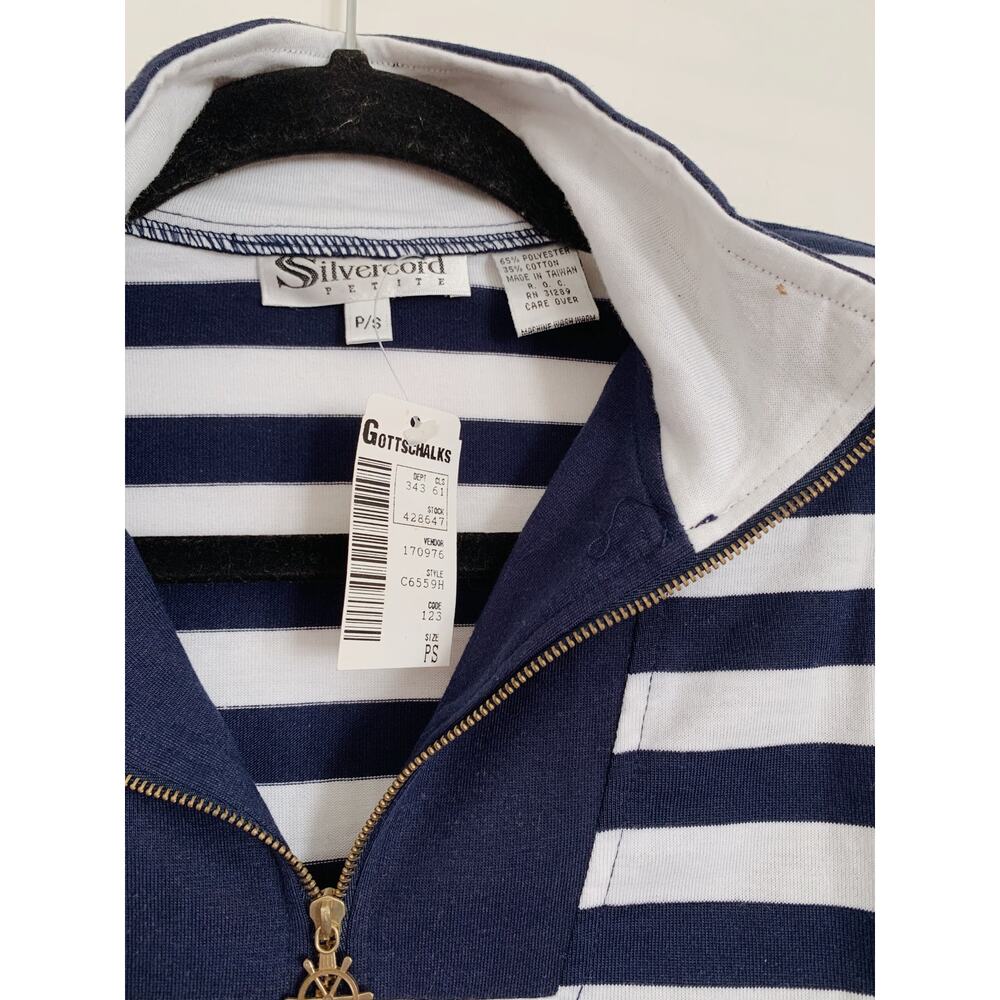 Navy Blue and White Vintage Silvercord 3/4 Zip Up Sweatshirt S - Picture 4 of 7